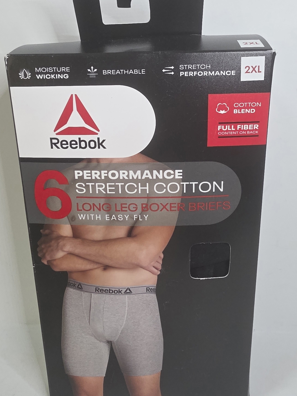 Reebok6pk Performance Stretch Cotton Long-Leg Boxer Briefs Mens 2XL